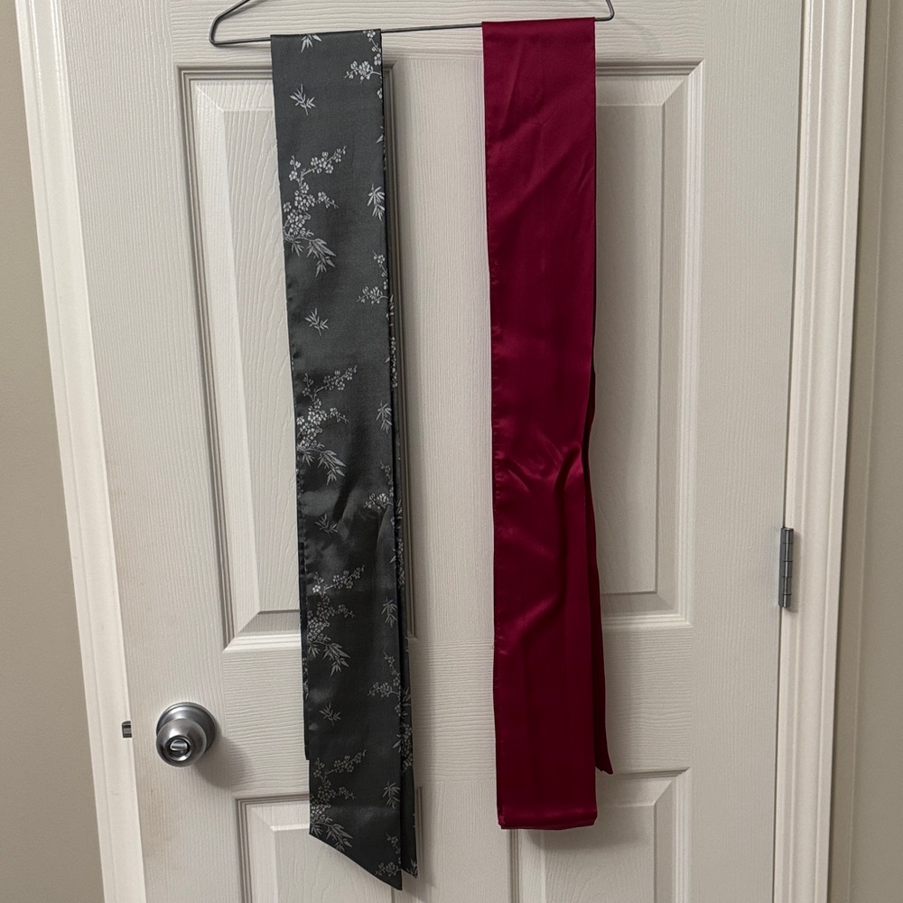 Elegant Gray and Red Obi Belts -Tristan brand